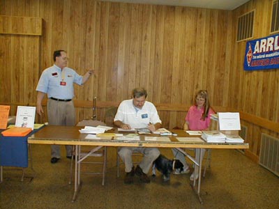 L-R  W9GIG, K9LA checks DXCC QSLs and AE9YL checks WAS QSLs