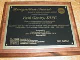 3) Plaque presented to Paul Gentry, K9PG